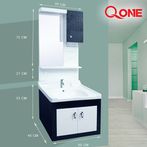 Qone KT2710N Vanity Cabinet with Basin, LED Lighting, and Zoom Mirror (60 x 48 x 50 cm) KT2710N