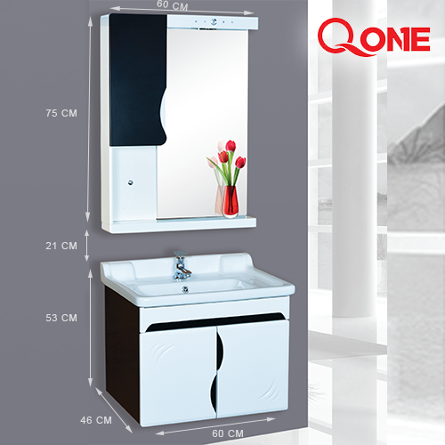 Qone KT3027N Vanity Cabinet with Basin, LED Lighting, and Zoom Mirror (60 x 48 x 50 cm) KT3027N