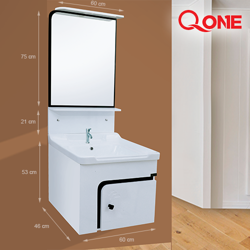 Qone KT2018N Vanity Cabinet with Basin, LED Lighting, and Zoom Mirror (60 x 48 x 50 cm) KT2018N