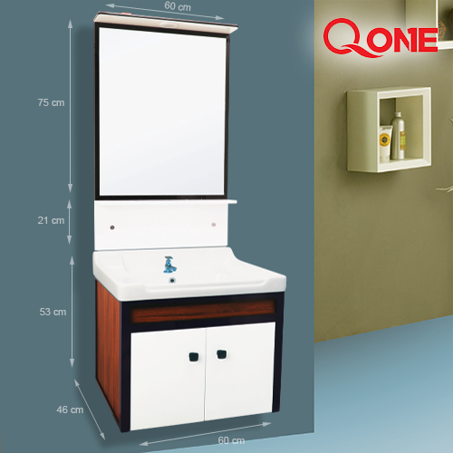 Qone KT1525N Vanity Cabinet with Basin, LED Lighting, and Mirror (60 x 46 cm) KT1525N
