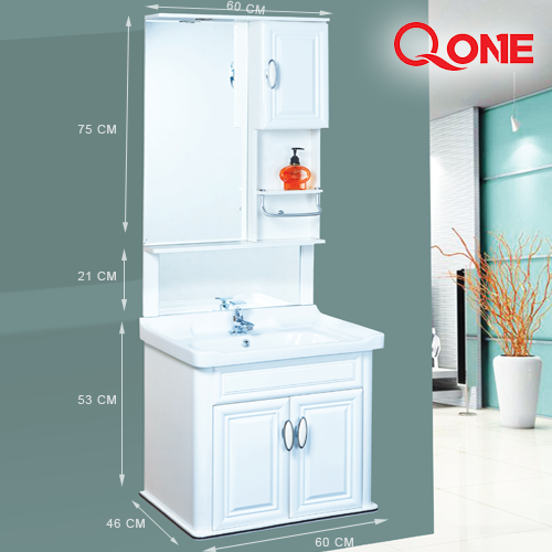 Qone KT3330N Vanity Cabinet with Basin, LED Lighting, and Zoom Mirror (60 x 48 x 50 cm) KT3330N